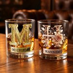 Gepersonaliseerd Bloem Alfabet 295 ml Old Fashioned Whiskyglas met Naam Valentijnsdag- en Verjaardagscadeaus voor Koppels en Wijnliefhebbers