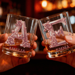 Personalized Rose Love Initial 10 oz Rock Whiskey Glass with Name Mother's Day Birthday Gift for Woman Whiskey  Drinker Bartender