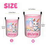 Personalized Polka Dot Easter Bunny Large Waterproof Name Initial Laundry Storage Basket with Handle Birthday Housewarming Gift for Kids