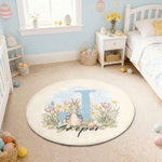Tappetino da pavimento rotondo con nome e iniziali personalizzato con uovo di Pasqua di Peter Rabbit, regalo di Pasqua per bambini.