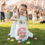 Henkilökohtainen söpö Bunny Ears Rabbit pääsiäiskori, jossa nimi ja alkuperäiset munat Metsästys Party Favor pääsiäislahja pojille tytöille