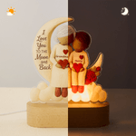 Personalized Cartoon Character Moon Heart Acrylic LED Night Light with Name and Wooden Base Room Decor Birthday Gift for Kid Grandma