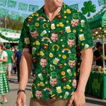 Personalized Funny Face Photo Hawaiian Shirt Pub Patty Essential Saint Patrick's Day Gift for Man Dad Family