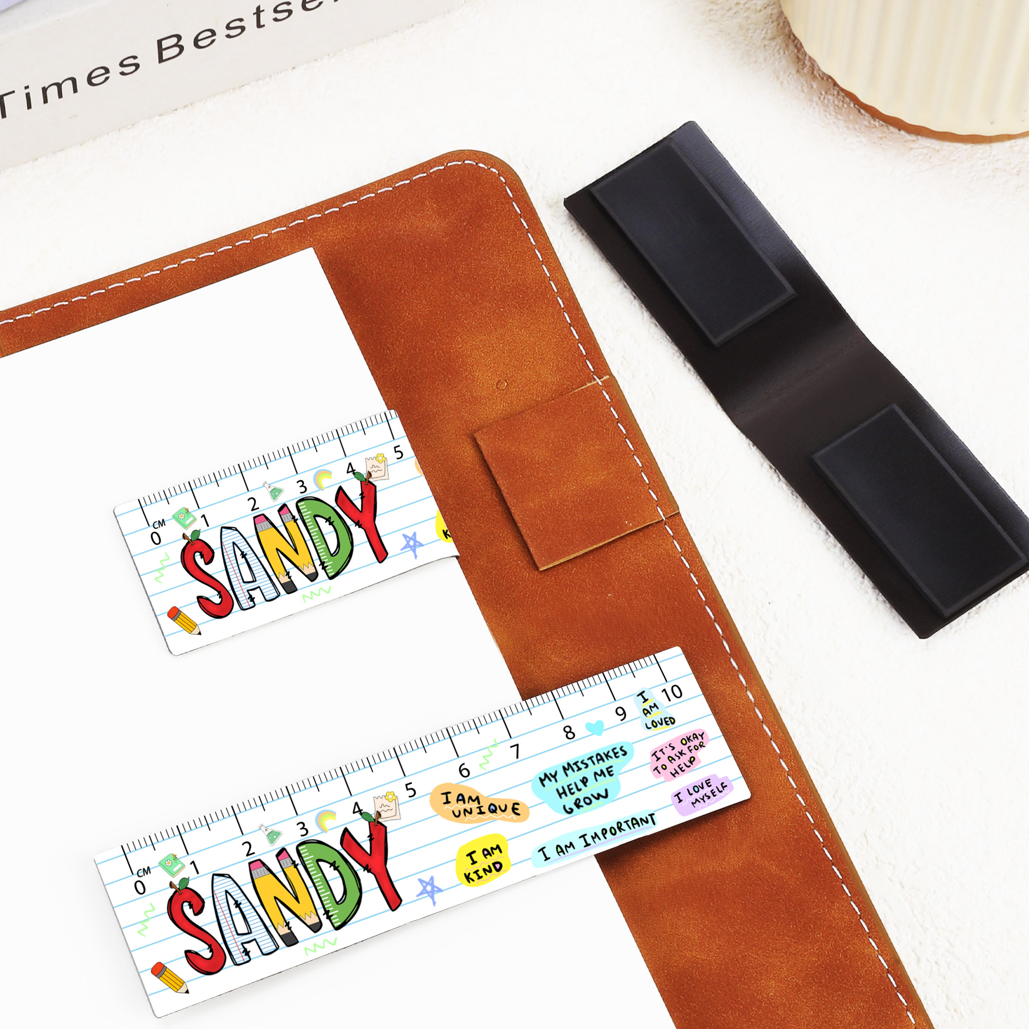 Règle magnétique pour livre avec crayon de pomme Clip pour marque-page avec coin lecture personnalisé Cadeau de rentrée pour les rats de bibliothèque