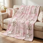 Personalised Floral Bunny Elephant Ponny Pink Soft Throw Blanket with Name Nursery Decor Easter Birthday Gift for Kids Girls