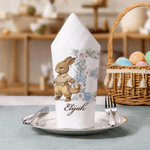 Personalisierte Serviette im Retro-Design aus 100% Baumwolle mit Namen und Hasenmotiv Tischdeko Ostern Geschenk für Kinder Familie