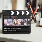 Personalized Film Clapperboard Rolling Photos Wooden Ornament with Text Anniversary Valentine's Day Romantic Gift for Couple