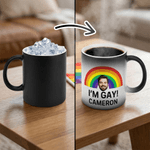 Personalised Funny Rude I'm Gay Rainbow Face Photo 12 oz Thermochromic Ceramic Coffee Mug with Name Pride Month Birthday Gift for Gay Men