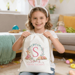 Personalized Peter Rabbit Bow Wreath Drawstring Canvas Gift Bag with Name and Initial Daily Storage Easter Gift for Boys Girls