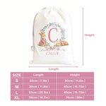 Personalized Peter Rabbit Bow Wreath Drawstring Canvas Gift Bag with Name and Initial Daily Storage Easter Gift for Boys Girls