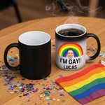 Personalised Funny Rude I'm Gay Rainbow Face Photo 12 oz Thermochromic Ceramic Coffee Mug with Name Pride Month Birthday Gift for Gay Men