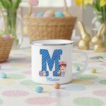 Personalized Cartoon Rabbit Ears Kid Character 12 oz Enamel Mug with Initial and Name Daily Use Easter Party Gift for Boys Girls
