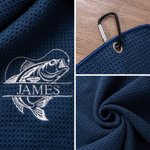 Serviette de bain gaufrée brodée avec monogramme, avec nom et pince suspendue Cadeau d'anniversaire pour les hommes passionnés de pêche