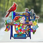 Personalised Cardinal Sewing Machine Imitation Stained Glass Acrylic Ornament with Name Home Decor Daily Use Birthday Gift for Mom  Family Friend