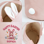 Personalized Happy Easter Knitted Style Peter Rabbit Basket with Name Daily Storage Easter Gift for Boys Girls