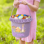 Personalized Cute Bunny Plaid Easter Basket with Name and Ruffles Eggs Hunting Party Easter Gift for Kids