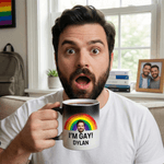Personalised Funny Rude I'm Gay Rainbow Face Photo 12 oz Thermochromic Ceramic Coffee Mug with Name Pride Month Birthday Gift for Gay Men