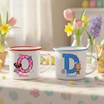 Personalized Cartoon Rabbit Ears Kid Character 12 oz Enamel Mug with Initial and Name Daily Use Easter Party Gift for Boys Girls