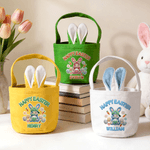Personalized Happy Easter Knitted Style Peter Rabbit Basket with Name Daily Storage Easter Gift for Boys Girls