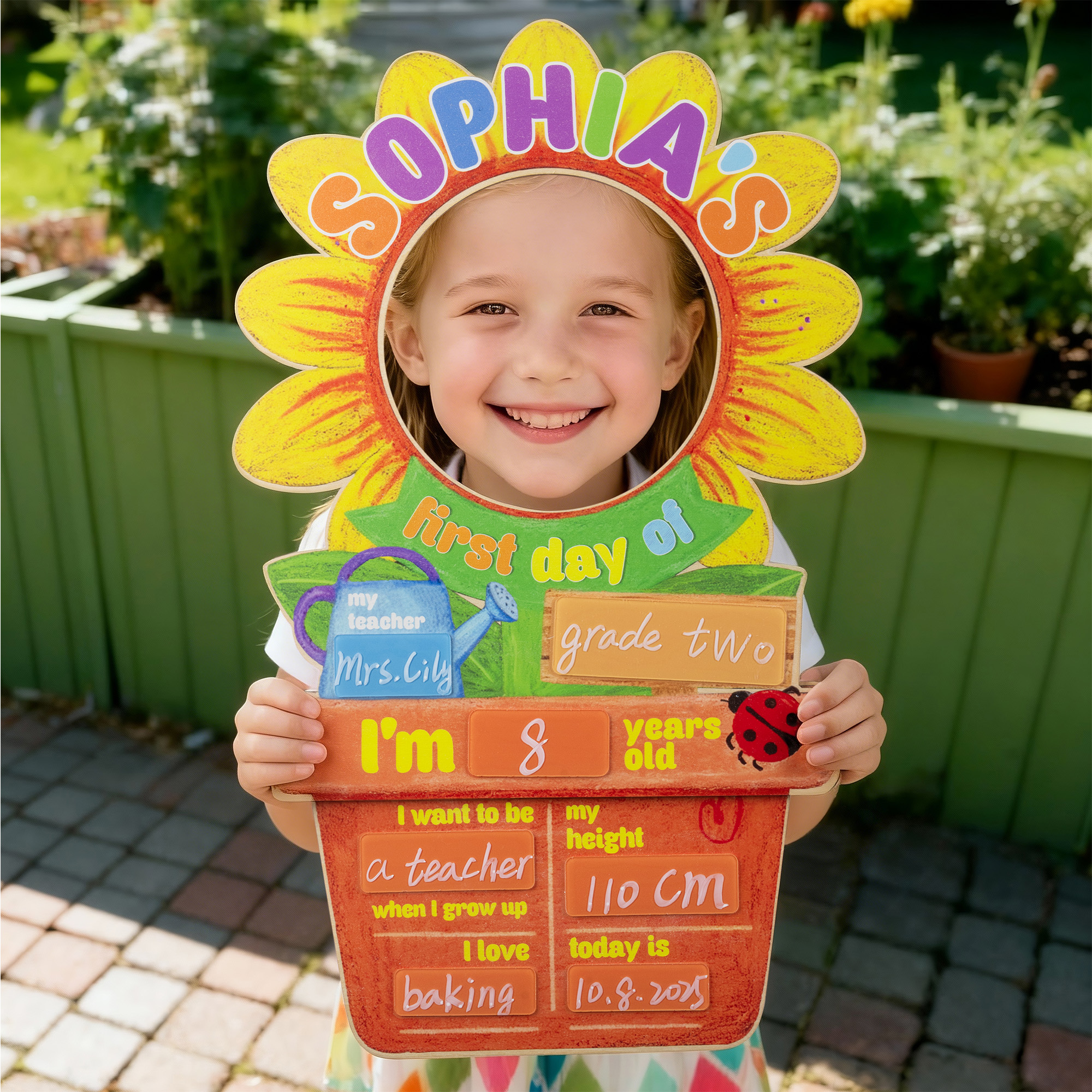 Tableau d'affichage personnalisé Tournesol Cactus Premier jour d'école avec nom et stylo Retour à l'école Cadeau de fin d'études pour les étudiants