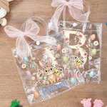 Personalisierte wiederverwendbare Oster-Geschenktüte im Häschen-Küken-Design mit Namen Initiale inklusive rosa Schleife Osternest Geschenk für Kinder