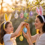 Personalized Cute Bunny Chick Multicolour Plastic Hanging Easter Egg Ornaments with Name Pack of 12 Pcs Home Outside Decor Easter Gift for Kids Family