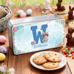Personalised Cartoon Bunny Ears Kid Character Tin Storage Box with Initial and Name Daily Use Easter Gift for Boys Girls