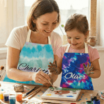 Personalised Colourful Tie-Dye Art Kid Adult Painting Baking Apron with Name and Front Pocket DIY Party Birthday Gift for Kids Family