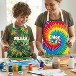 Personalised Colourful Tie-Dye Art Kid Adult Painting Baking Apron with Name and Front Pocket DIY Party Birthday Gift for Kids Family