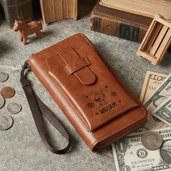 Personalized Cute Marsupilami PU Leather Men's Wallet with Name and Phone Pocket Valentine's Day Birthday Gift for Men | Callie × Marsupilami®