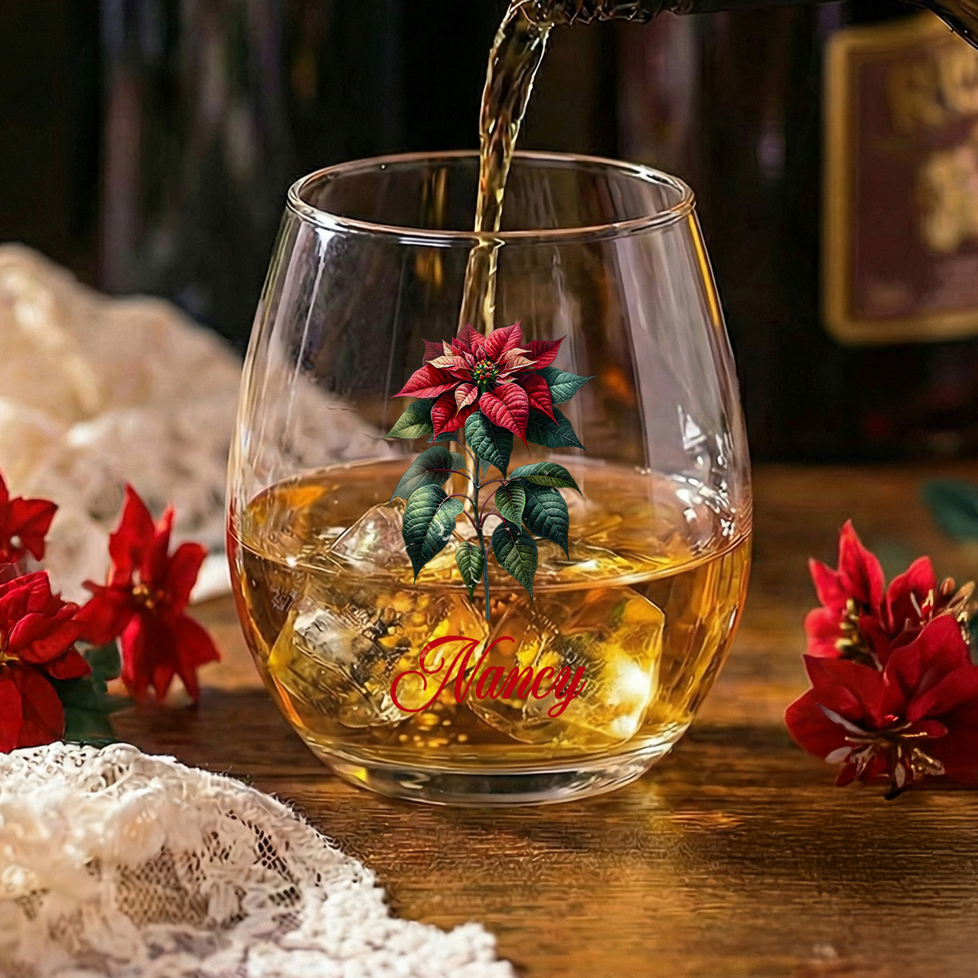 Verre à vin sans pied 15 oz avec nom personnalisé Birth Flower Home Bar Treat Birthday Housewarming Gift for Friends