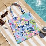 Personalized Tropical Flower Canvas Tote Bag with Name Daily Use Travel Birthday Gift for Women Girls