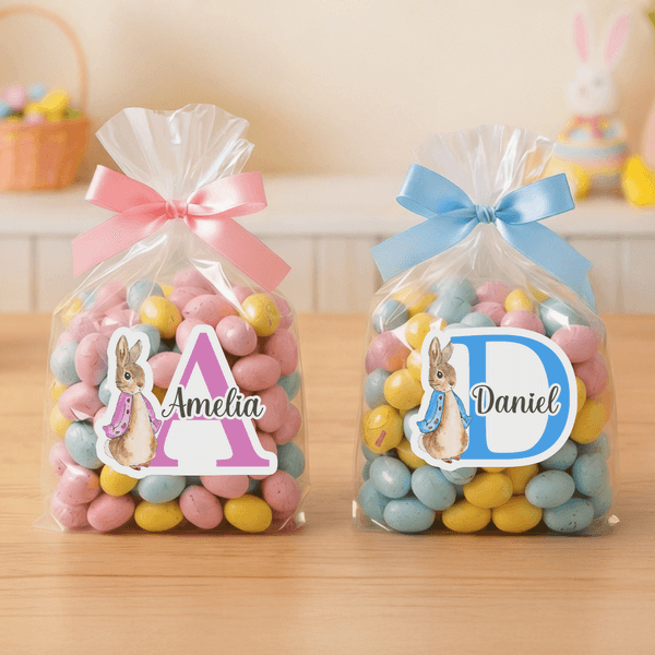 Gepersonaliseerde Schattige Peter Konijn Initiaal Waterdichte Sticker met Naam Cadeau Decoratie Paasfeest Favors voor Kinderen