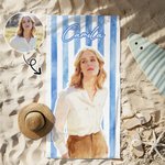 Personalised Artistic Painting Photo Quick Dry Oversized Stripe Beach Towel with Name Summer Travel Essential Birthday Gift for Family Friend