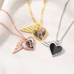 Personalized Heat-Activated Hidden Photo Angel Wing Heart Necklace with Engraved Text Memorial Sympathy Gift for Women