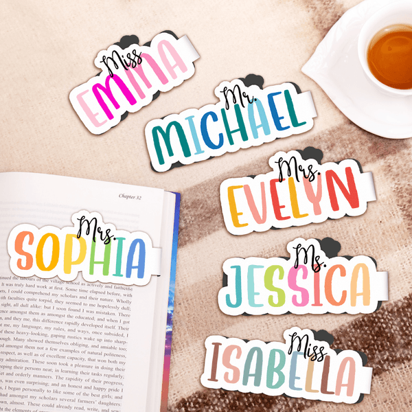Personalized Colourful Name Magnetic Bookmark Clip with Title Book Club Birthday Gift for Teachers Book Lovers