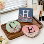 Personalized Birth Flower Butterfly Compact Heart Round Square Makeup Mirror with Initial and Name Birthday Wedding Party Gift for Women