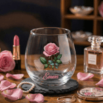 Personalized Birth Flower 15 oz Stemless Wine Glass with Name Home Bar Treat Birthday Housewarming Gift for Friends