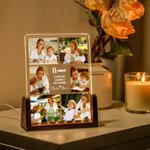 Luce notturna personalizzata LED con 6 foto, nome e testo, base in legno - Regalo di San Valentino o compleanno per coppie, amici e familiari