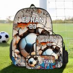 Personalised Basketball Baseball Crack Wall Backpack Lunch Bag Pencil Case Set with Name and Number Back to School Team Day Birthday Gift for Kids