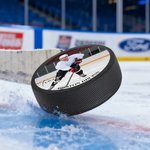 Foto personalizzata del disco da hockey su ghiaccio con nome, numero e testo Regalo per la squadra del giorno della partita sulla pista di ghiaccio per gli amanti dell'hockey su ghiaccio