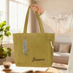 Borsa tote personalizzata in velluto a coste con fiori di nascita e nome per uso quotidiano - Regalo di compleanno per donne