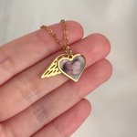 Personalized Heat-Activated Hidden Photo Angel Wing Heart Necklace with Engraved Text Memorial Sympathy Gift for Women