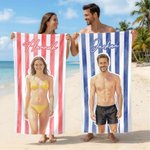 Personalised Artistic Painting Photo Quick Dry Oversized Stripe Beach Towel with Name Summer Travel Essential Birthday Gift for Family Friend