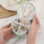 Personalized Birth Flower Portable PU Leather Hand-Held Jewelry Case with Name Birthday Wedding Gift for Women Bridesmaids