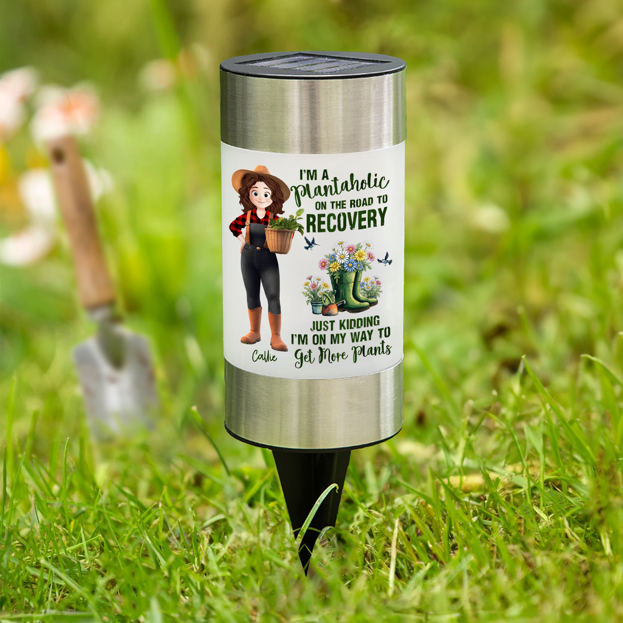 Bottes personnalisées naissance Fleur Cartoon Character Waterproof Solar Garden Light with Name Removable Garden Use Cadeau d'anniversaire pour les amoureux du jardinage