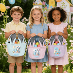 Gepersonaliseerd schattig konijntje met konijn naam streep paasmandje met initiële eieren jagen Party Favor paasgeschenk voor kinderen