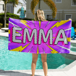 Personalized Pop Style Oversized Quick Dry Beach Towel with Name Vacation Accessory Beach Party Birthday Gift for Family Friends