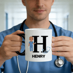 Personlig sykepleier lege tegneserie karakter keramisk kaffekrus med navn Daglig bruk bursdagsgave til medisinsk personale