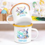 Personalisierte 355 ml Emaille Tasse im niedlichen Kaninchen-Design mit Namen und Initiale Ostern Geschenk für Jungen Mädchen